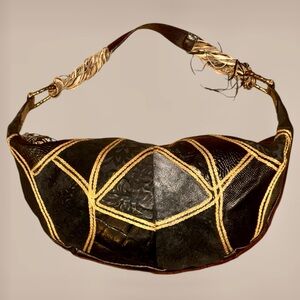 80s Big! Black and‎ Gold Women's Shoulder Bag